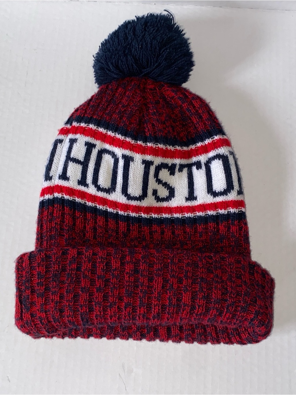 Houston Texans Navy & Red Sideline Knit Beanie Winter Hat One Size With Pom Pom